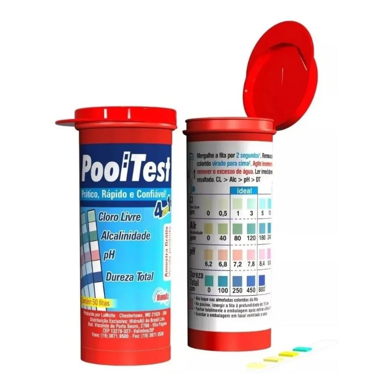 Fita de Teste PoolTest 4x1 - Hidroall Lider Limpeza