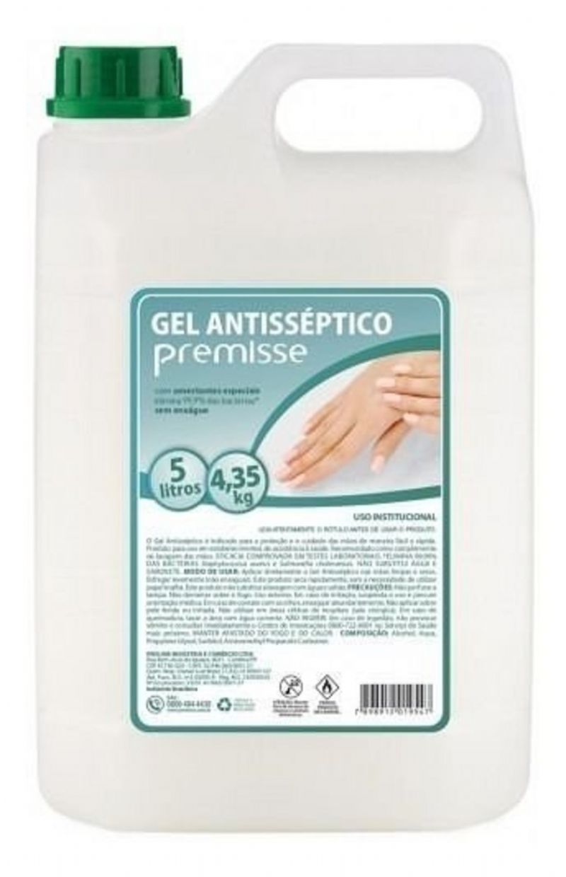 Gel Antissptico CLEAN 70 550Ml, 1L OU 5L - PREMISSE Lider Limpeza