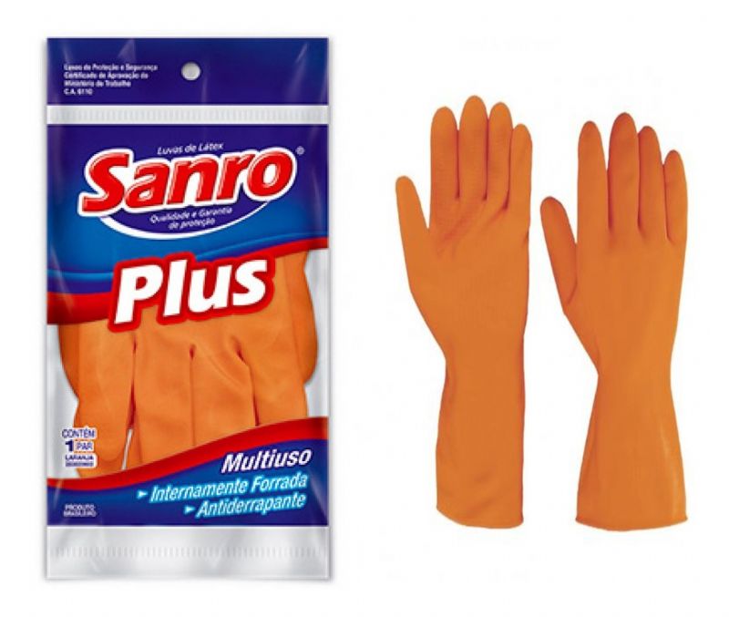 LUVA DE L�TEX PLUS LARANJA - SANRO
